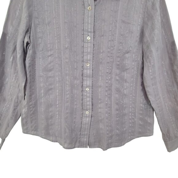 Lafayette 148 Button Down Shirt Long Sleeve Collared Neck Grey Size 6 - Picture 2 of 10